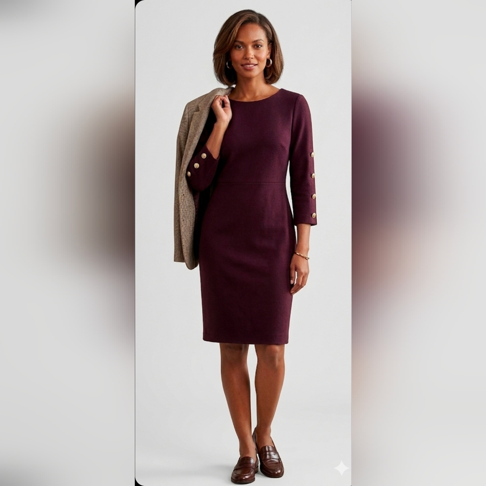 Tommy Hilfiger Sheath Dress With Gold Button Accents On The Sleeves Sz 14